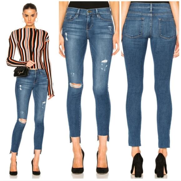 Frame Le Skinny De Jeanne Distressed Skinny Jean in Jewell Size 25 - Picture 6 of 9